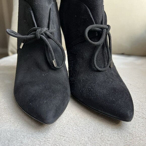 Giorgio Armani Black Suede Stiletto Heel Boots Women EU 38 US 7.5 Tie Pointy Toe - Picture 8 of 16